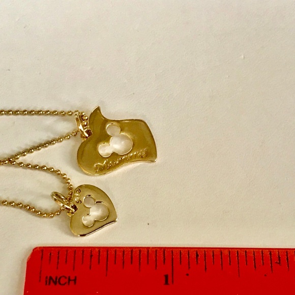 2 Vintage Disney Mickey Mouse Necklace Mom Daughter Hearts Love Gold Plated Set - Picture 7 of 8
